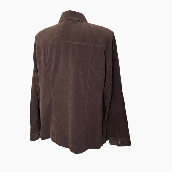 Allison Daley Faux Suede Jacket Size 12 Brown Side Pockets Full Zip Vintage - Picture 2 of 6